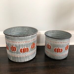 Rustic Pumpkin Pattern Metal Bins - Set of 2